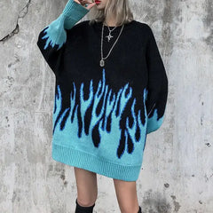 Blue flame knit sweater - S