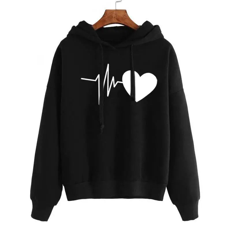 Sweatshirt à capuche pour femme Flowunik Heart Love - Black