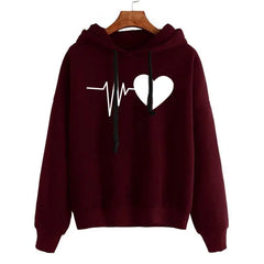Sweatshirt à capuche pour femme Flowunik Heart Love - Wine