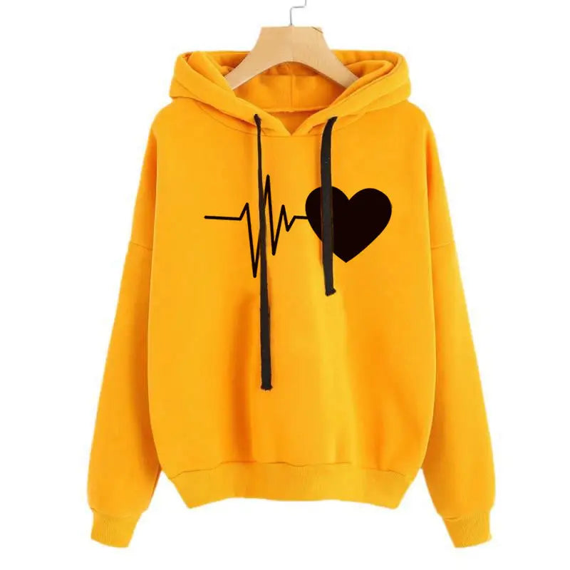 Sweatshirt à capuche pour femme Flowunik Heart Love - Yellow