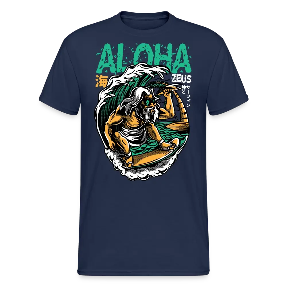 T-shirt Aloha Zeus : Le Dieu Surfeur - bleu marine