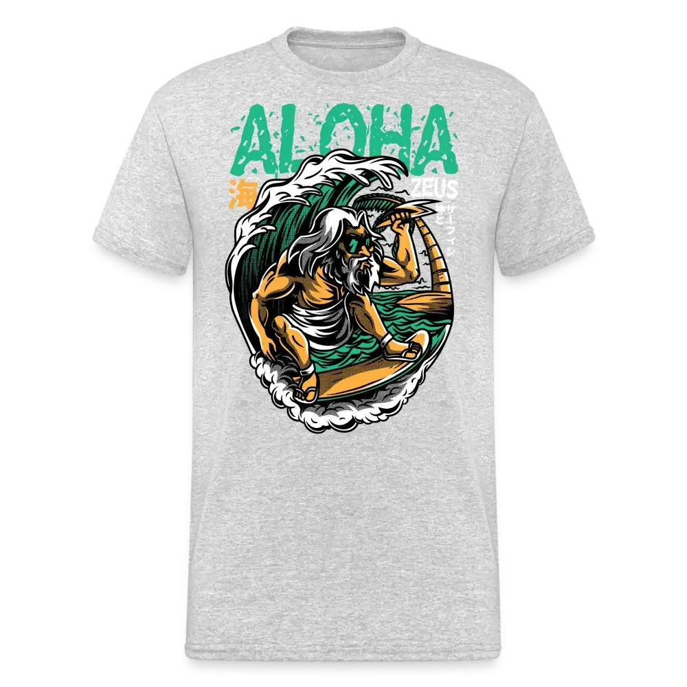 T-shirt Aloha Zeus : Le Dieu Surfeur - gris chiné