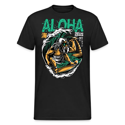 T-shirt Aloha Zeus : Le Dieu Surfeur - noir