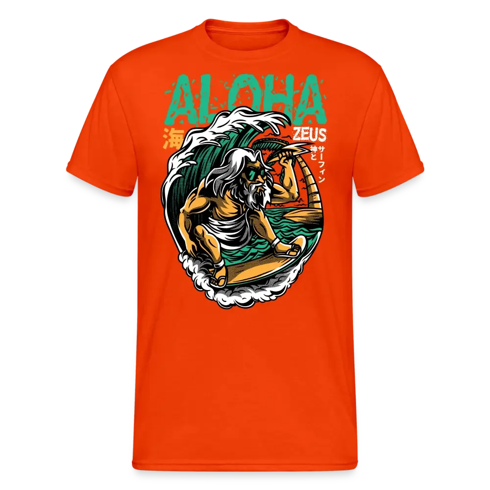 T-shirt Aloha Zeus : Le Dieu Surfeur - orange