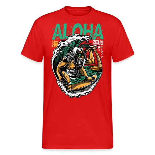 T-shirt Aloha Zeus : Le Dieu Surfeur - rouge
