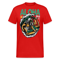 T-shirt Aloha Zeus : Le Dieu Surfeur - rouge